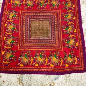 VTG Oscar De La Renta Vibrant Red Tapestry with Elephant Motif